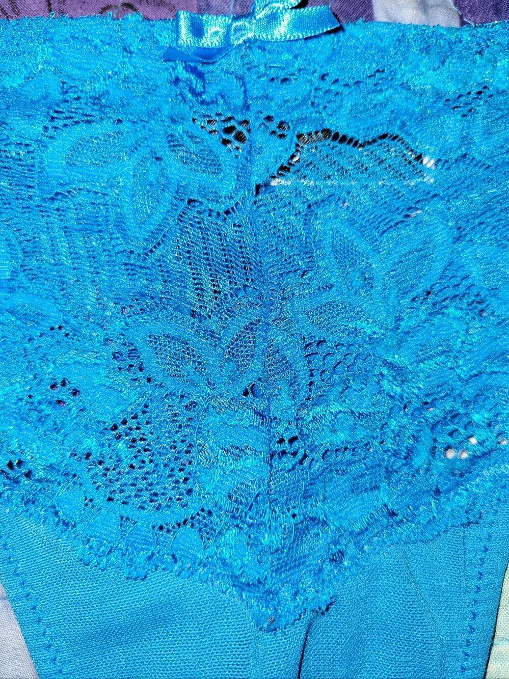 La Petite Coquette New York XL Blue Lace Low Rise Thong Panties NWOT